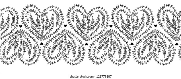 Doodle hearts seamless lace line.