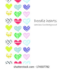 Doodle hearts seamless line.