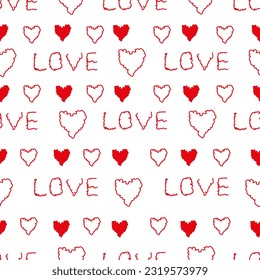 Doodle Hearts seamless pattern. Naive hand drawn Heart ornament. Wallpaper or bed linen print. Romantic Wrapping paper. Design for sweater print. Vector illustration.