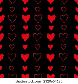 Doodle Hearts seamless pattern. Naive hand drawn Heart endless ornament. Wallpaper or bed linen print. Romantic Wrapping paper. Design for sweater print. Vector illustration.
