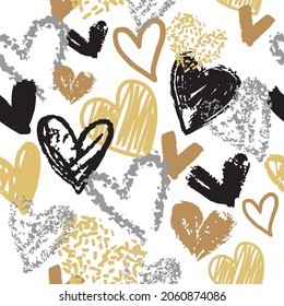 Patrón inquebrantable de corazones de garabatos sobre un fondo blanco. Ilustración vectorial del Día de San Valentín