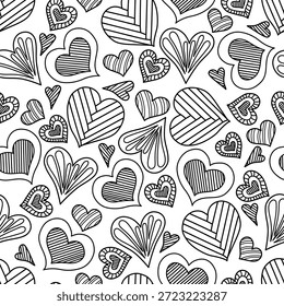 Doodle corazones sin patrón para impresión romántica para adultos y niños.
