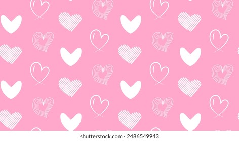 Doodle hearts seamless pattern. Simple cute Valentines day background.