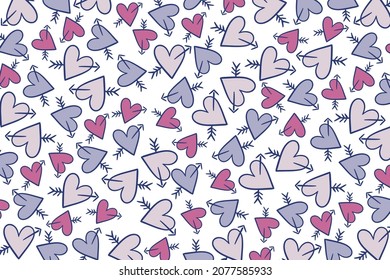 Doodle hearts in seamless pattern for Valentine's day background