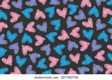 Doodle hearts in seamless pattern for Valentine's day background