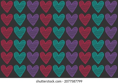 Doodle hearts in seamless pattern for Valentine's day background