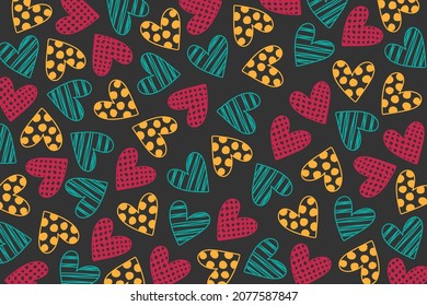 Doodle hearts in seamless pattern for Valentine's day background