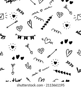 Doodle hearts seamless pattern.  Valentine's day heart illustrations texture background. Love illustration hearts hand drawn background.