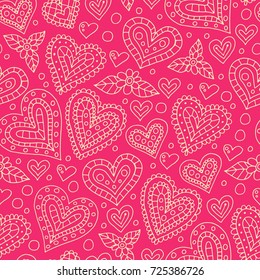 Doodle hearts seamless pattern. Valentines day background design.