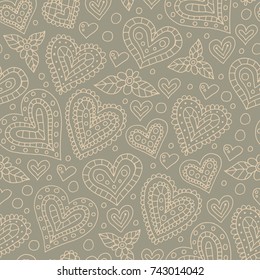 Doodle hearts seamless pattern. Valentines day background design.