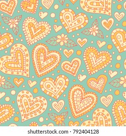 Doodle hearts seamless pattern. Valentines day background design.