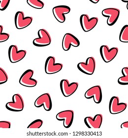 Doodle hearts. Seamless vector pattern on white background