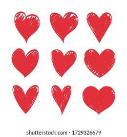 Doodle hearts, set of hand drawn love heart collection. Vector illustration eps 10