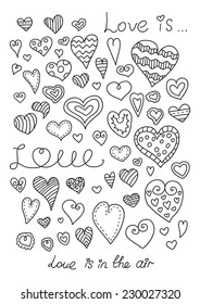 Doodle hearts set. Hand drawn. Vector romantic illustration. Happy Valentine's Day!