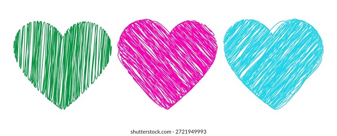Doodle Hearts Form Kreide oder Bleistift gezeichnet Elemente Liebe Thema oder St Valentinstag dekoratives Design. Isolierte Vektorgrafik Liebe Verwandte Inhalte Gruß Thematische Karten Elemente, Broschüren, Post