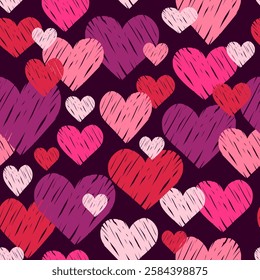 Doodle hearts shape vector seamless pattern.