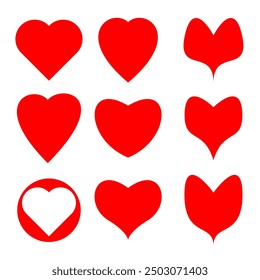 Doodle Herzen Skizze Set. Verschiedene verschiedene handgezeichnete Herz-Symbol-Liebeskollektion einzeln auf weißem Hintergrund. Rotes Herz Symbol für den Valentinstag.