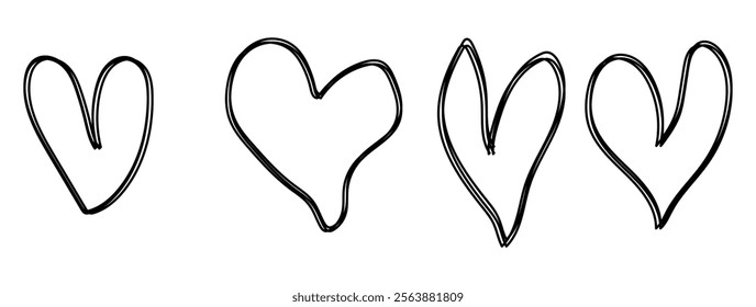 Doodle hearts sketch set. Various different hand drawn heart icon love collection isolated on white background. Red heart symbol for Valentines Day. Vector illustrator. EPS 10 22