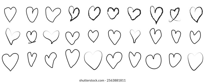 Doodle hearts sketch set. Various different hand drawn heart icon love collection isolated on white background. Red heart symbol for Valentines Day. Vector illustrator. EPS 10 22