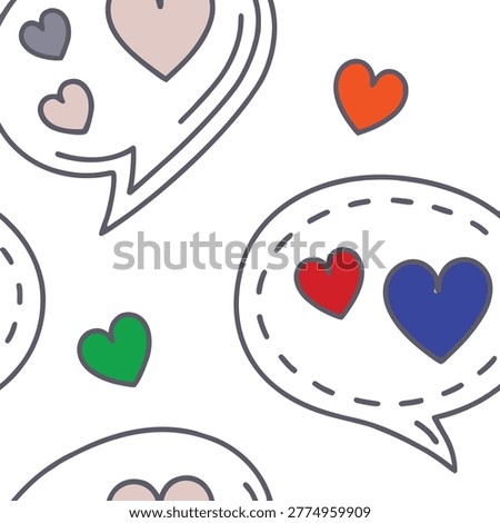 Doodle hearts in speech bubbles with colorful splashes speech bubble graphic element abstract graphic illustration colorful abstract sentiment communication creative
