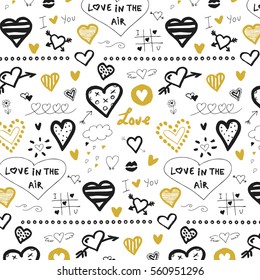 doodle hearts, valentine's day vector pattern.
