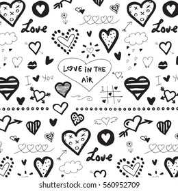 doodle hearts, valentine's day vector pattern.