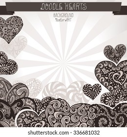 Doodle Hearts. Vector background for design.
