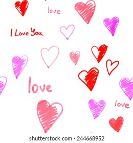 doodle hearts vector pattern