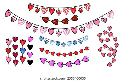 Doodle heart-shaped garlands is perfect for Valentine Day decorations, romantic events, or crafts