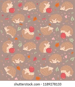 doodle hedgehog cheerful pattern