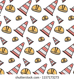 doodle helmet object and traffic cone background