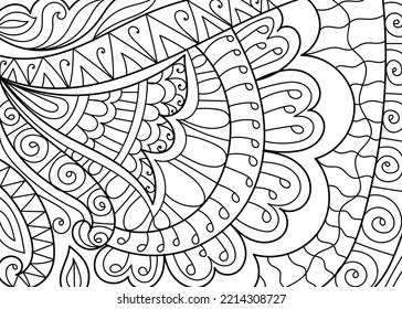 Doodle henna design coloring book pages for adults vector illustration