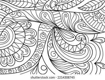 Doodle henna design coloring book pages for adults vector illustration