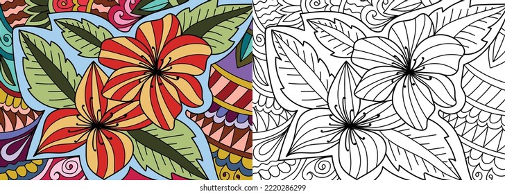 Doodle henna design floral coloring book pages for adults vector illustration