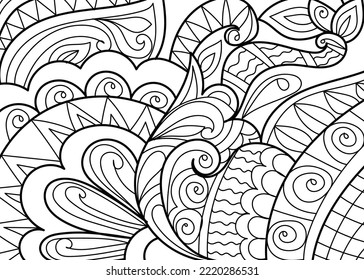 Doodle henna design floral coloring book pages for adults vector illustration