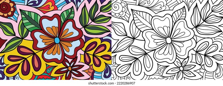 Doodle henna design floral coloring book pages for adults vector illustration