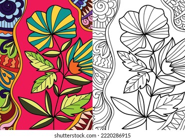 Doodle henna design floral coloring book pages for adults vector illustration