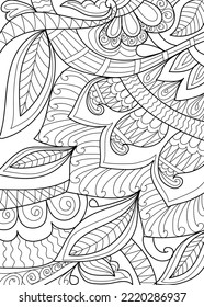 Doodle henna design floral coloring book pages for adults vector illustration