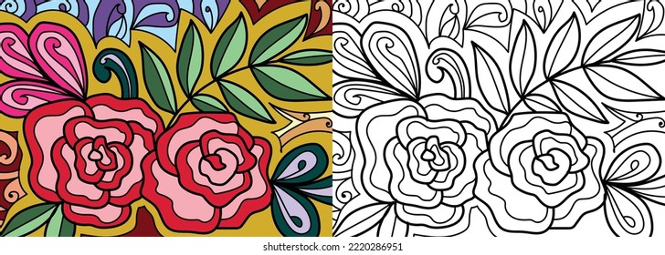 Doodle henna design floral coloring book pages for adults vector illustration