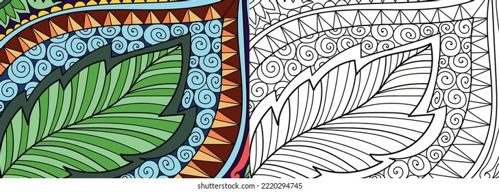 Doodle henna design floral coloring book pages for adults vector illustration