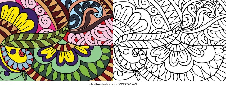 Doodle henna design floral coloring book pages for adults vector illustration