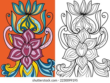 Doodle henna design floral coloring book pages for adults vector illustration