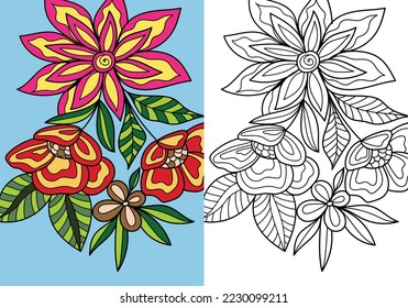 Doodle henna design floral coloring book pages for adults vector illustration