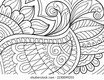 Doodle henna design floral coloring book pages for adults vector illustration