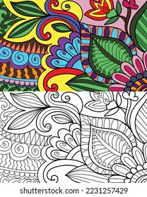 Doodle henna design floral coloring book page for adults vector illustration