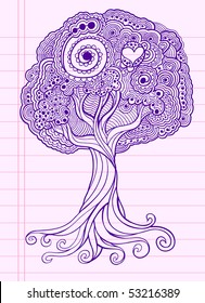 Doodle Henna Sketch Groovy Tree Vector Illustration