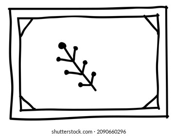 Doodle herb in frame. Decorative hand drawn picture