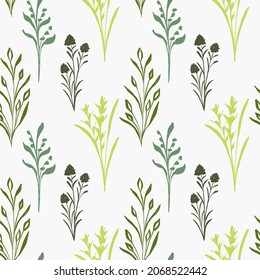Hierbas y plantas sin fisuras. Fondo de textil orgánico y papel de envoltura. Textura sin inconvenientes con elementos naturales. Ilustración del vector