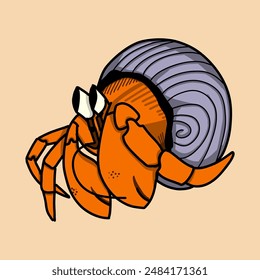 Vector de diseño de cangrejo ermitaño doodle
