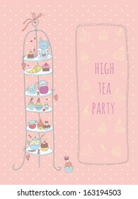 Doodle High Tea Party Invitation. EPS 10. No Transparency. No Gradients.